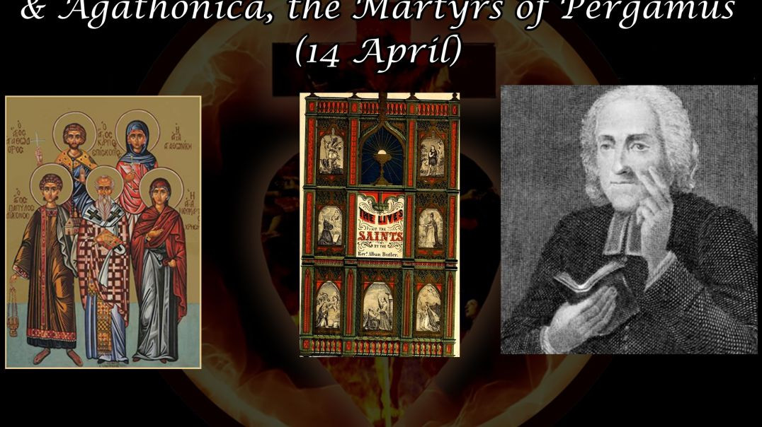 ⁣Saints Carpus, Papylus, Agathodorus, & Agathonica, the Martyrs of Pergamus (14 April): Butler's Lives of the Saints